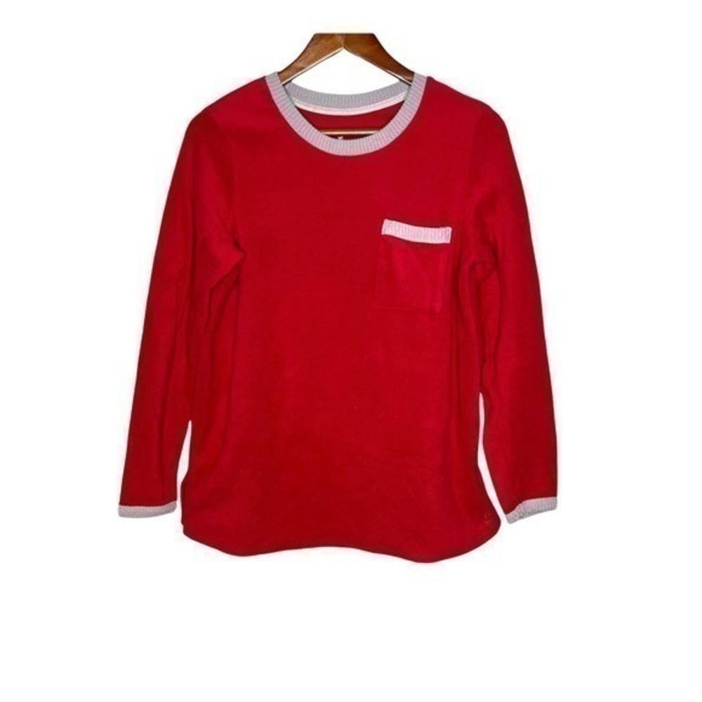 Cuddl duds red pullover pajama top gray trim comfort cozy lounge women Small